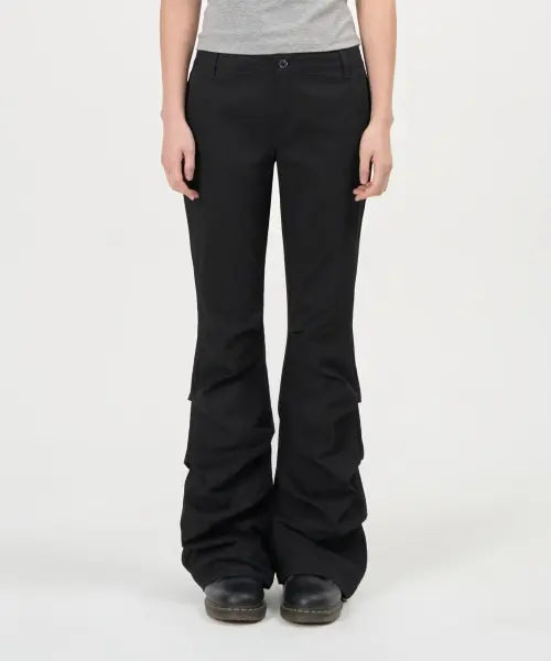 [PEPLEE] Shirring Boots Cut Cotton Pants (Black)