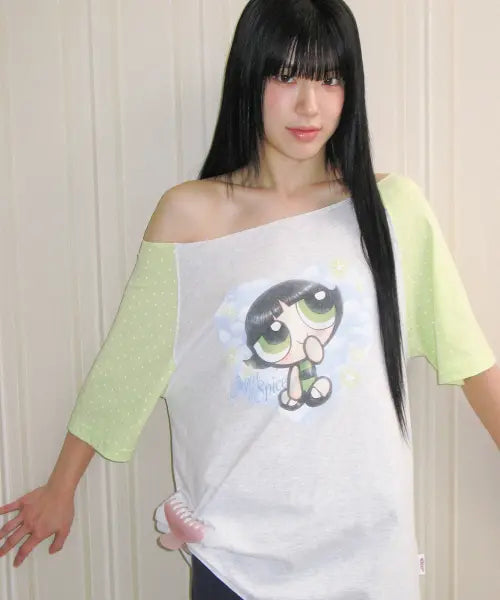 [AMES-WORLDWIDE] PPG HEART RAGLAN OFF SHOULDER TEE LIGHT GREY