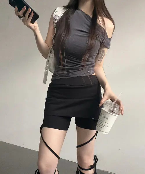 [GROWHIDE] UL Strap Layered Short Pants_Black / 유엘 스트랩 레이어드 숏 팬츠_블랙