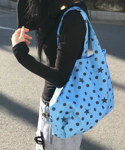 [ESCAPEFROM] Summer Pixel ESCF Dot Star Denim Eco Bag / 썸머 픽셀 ESCF 도트 별 데님 에코백