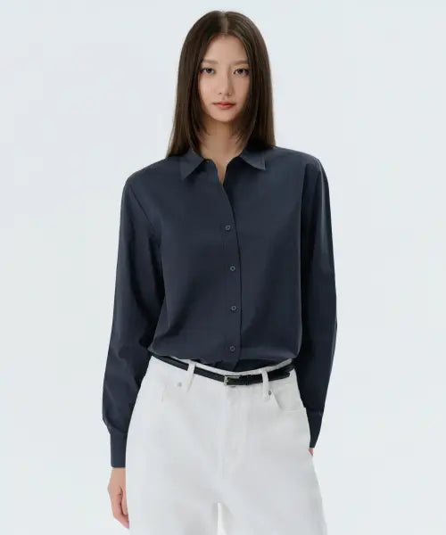[MUSINSA STANDARD WOMAN] Women's Regular Washed Poplin Shirt [Navy] / 우먼즈 레귤러 워시드 포플린 셔츠 [네이비]