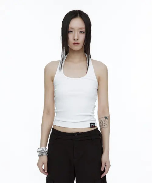[ROUGHNECK] Angel Wing Ribbon Halter Top White / 엔젤 윙 리본 홀터 탑 화이트