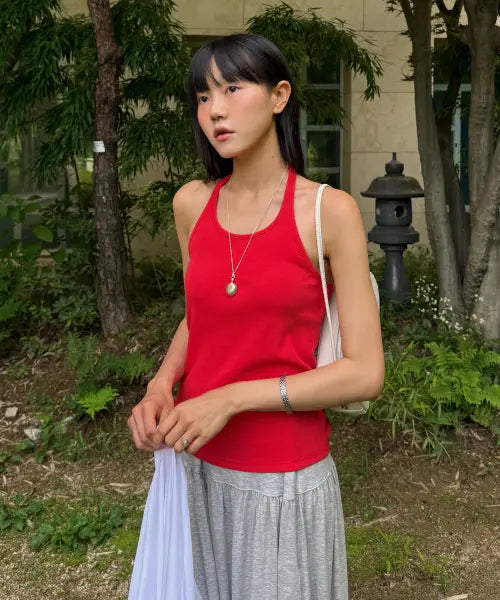 [URAGO] Ribbed halter neck top