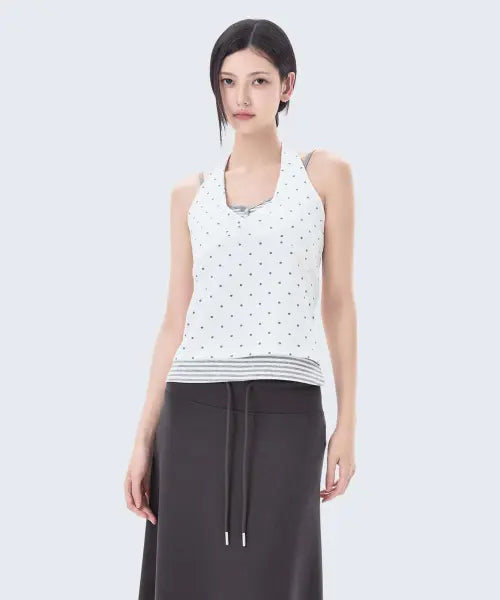 [MIXXO] Dot Halter Sleeveless Top / 도트 홀터 절개 슬리브리스_MIWHNG909A
