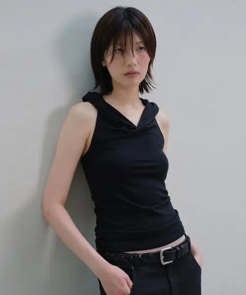 [DIVEIN WOMEN] HOODIE HALTER SLEEVELESS (BLACK)