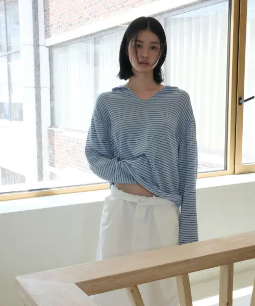 [LOW CLASSIC] PAPER STRIPED SWEATER_BABY BLUE [LC262KN01BY]
