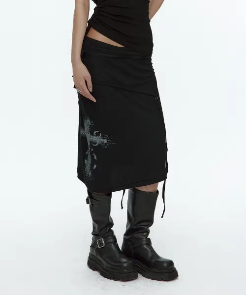 [ROUGHNECK] Asymmetric Panel Skirt Black