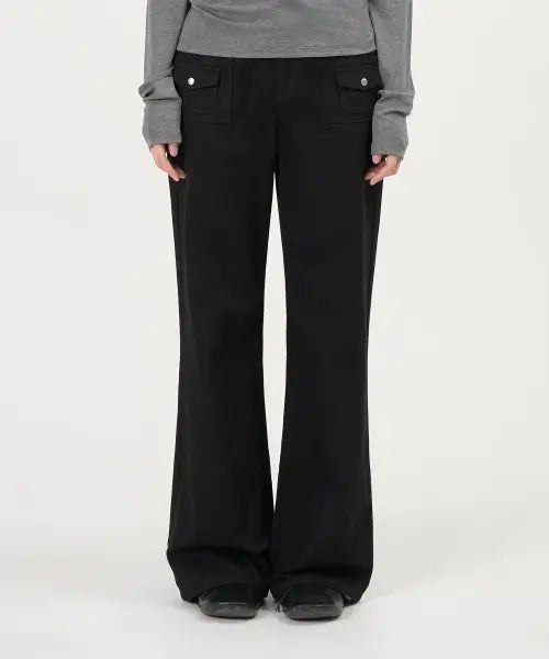[PEPLEE] Mini Pocket Boots Cut Cotton Pants (Black)