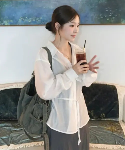 [COSTUMEOCLOCK WOMAN] Belted See-Through Shirt 3 COLOR / 벨티드 시스루 셔츠 3 COLOR COWSH002