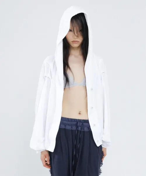 [WET TAG] GATHERED VOLUME HOODED JACKET WHITE