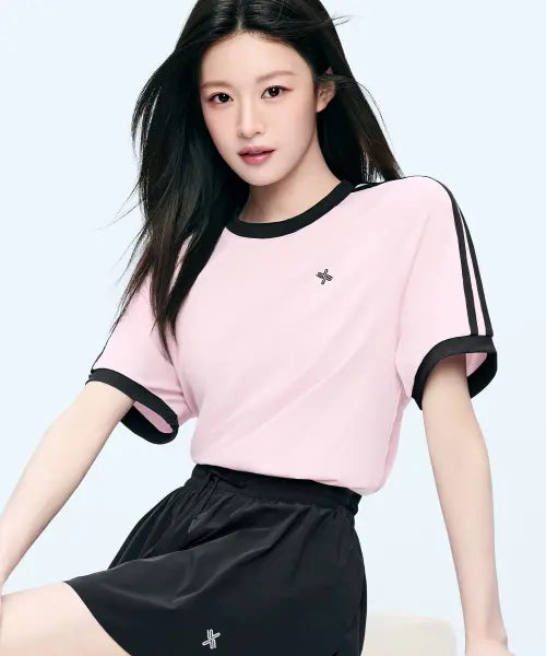 [XEXYMIX] Mesh Trackline Loose Fit Short Sleeve T-Shirt / 메쉬 트랙라인 루즈핏 숏슬리브 XFL1QS1103