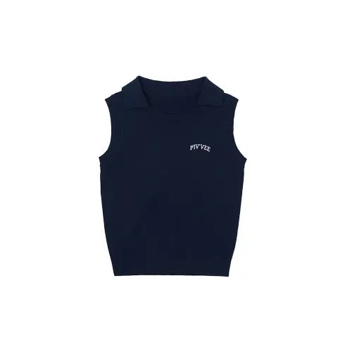 [PIV’VEE] Giant smiley sleeveless knit top (ocean navy)