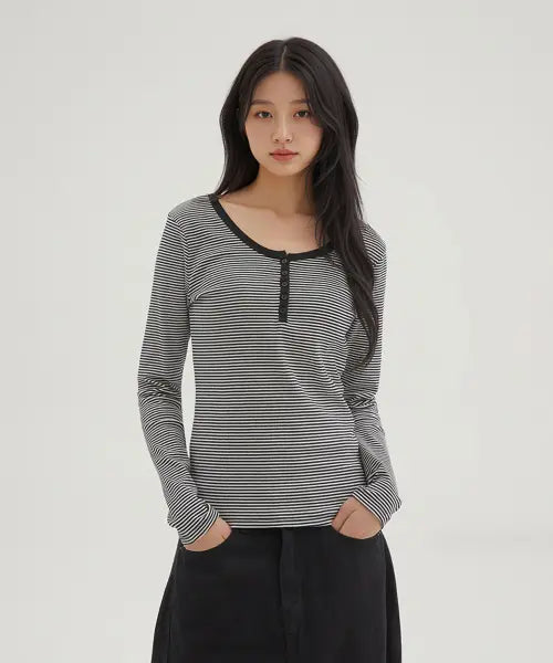 [SPAO] Henry Neck Long Sleeve T-shirt / 헨리넥 긴팔티_SPLWG23G02