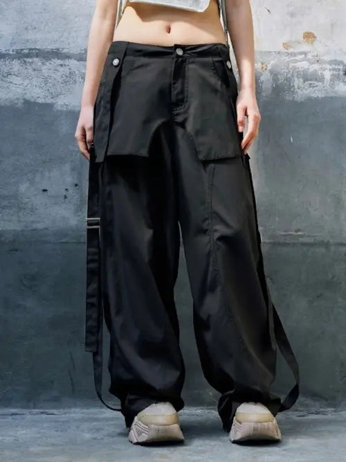 [YEEL] SKIRT LAYERED WIDE PANTS BLACK