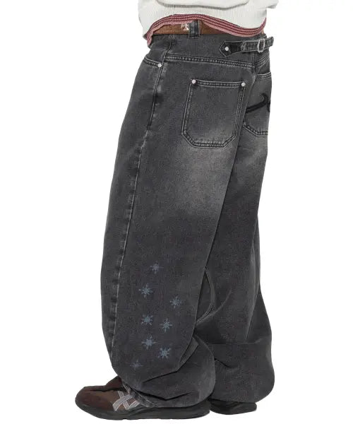 [XTONZ] XP324 Float Wide Denim Pants (Black) / XP324 플로트 와이드 데님 팬츠 (BLACK)