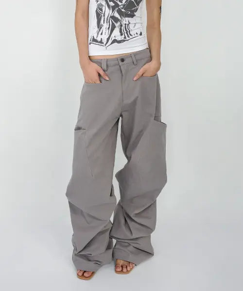 [NACHE] PINTUCK WIDE PANTS (UNISEX) DUSTY BEIGE