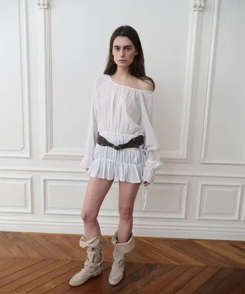 [THEPORTA] AIRY SHIRRING BLOUSE, IVORY