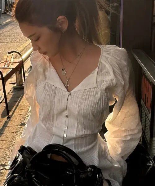 [GLOWNY] MISTY SHEER BLOUSE (WHITE)