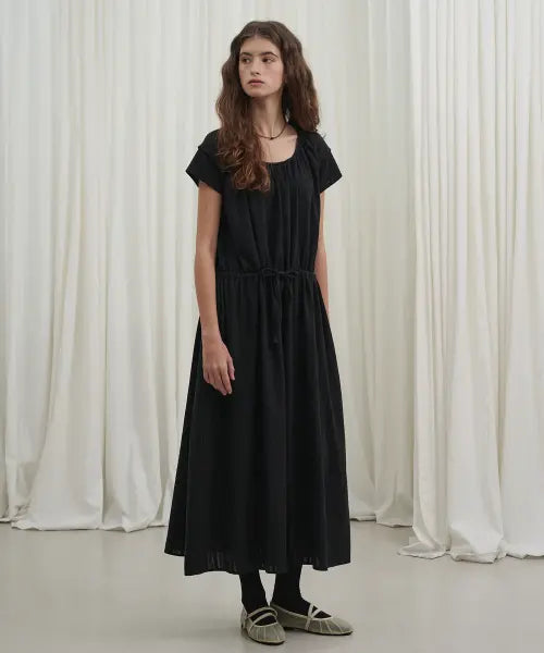 [MARROT] Raglan Dobby Cotton Dress_Black / 래글런 도비 코튼 원피스_블랙
