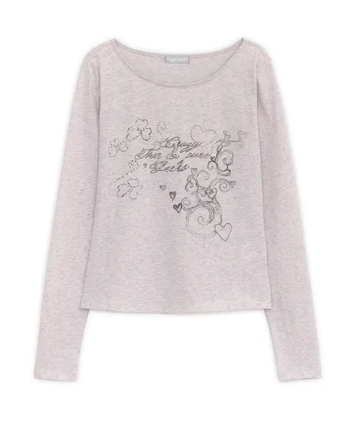 [HUG YOUR SKIN] Mellow printed long sleeve T (Graish Pink) / 멜로우 프린트 롱 슬리브 티 (그레이시 핑크)