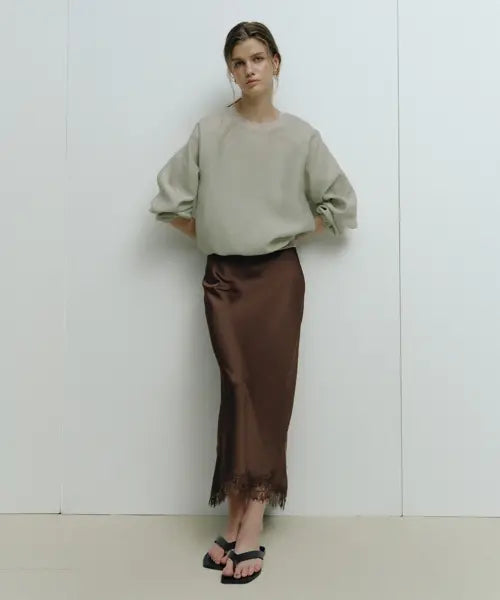 [CELEBSHOP EDITION] 26SS Lace Patch Satin Skirt / 26SS 레이스 패치 사틴스커트