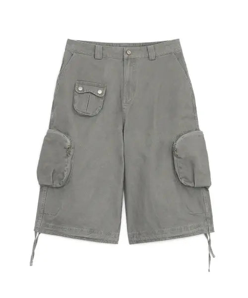 [HUG YOUR SKIN] Washed bermuda cargo pants (Gray) / 워시드 버뮤다 카고팬츠 (그레이)