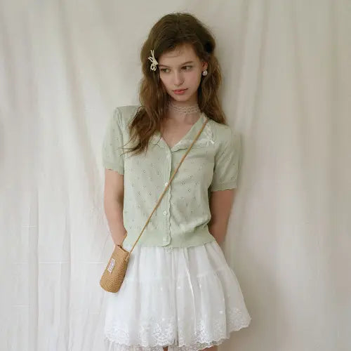 [CEST MOIDEW] Cest_Lace pointelle short sleeve cardigan