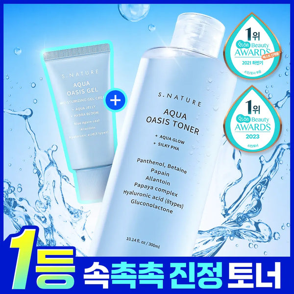 [S NATURE] S-Nature Aqua Oasis Toner 300ml Set (+Gel Cream 30ml) / [속촉촉 진정토너] 에스네이처 아쿠아 오아시스 토너 300ml 기획 (+젤크림 30ml)