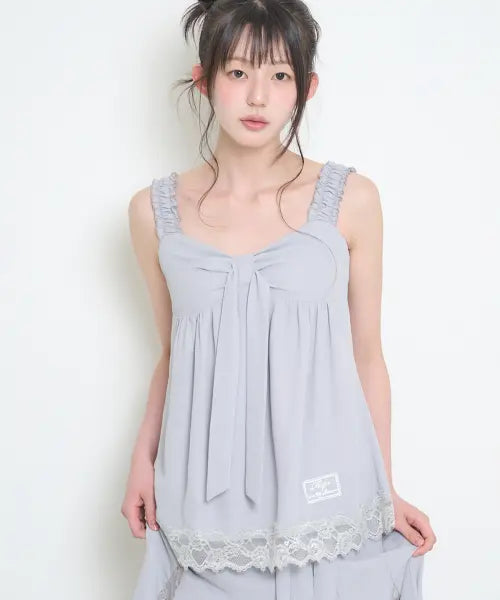 [ILLIGO] BOW CHIFFON LACE SLEEVELESS GRAY / 보우 쉬폰 레이스 슬리브리스 그레이
