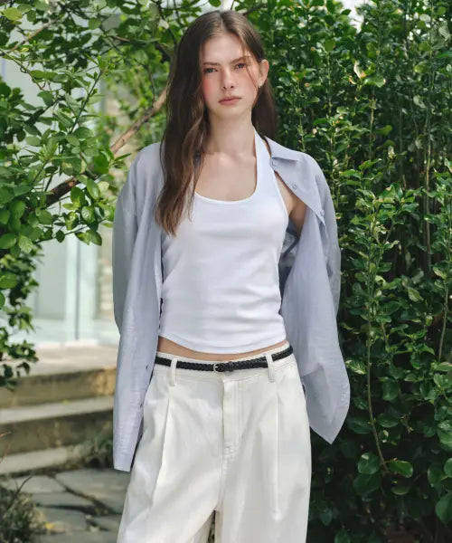 [MUSINSA STANDARD WOMAN] Women's Oversized Crinkle Silky Shirt [Blue Grey] / 우먼즈 오버사이즈 크링클 실키 셔츠 [블루 그레이]