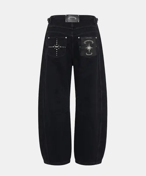 [BADBLOOD] Star-Studded Barrel Pants - Black