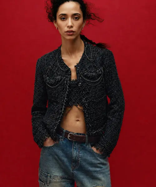 [ADSB ANDERSSON BELL] RAW CHAIN-EDGE TWEED JACKET (BLACK)