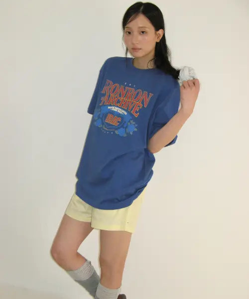 [RONRON] ROSE RRAC OVER FIT T SHIRT VINTAGE BLUE