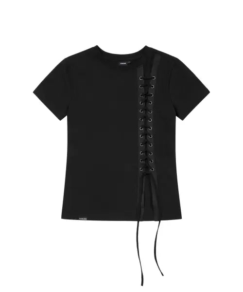 [AAKAM] Eyelet Corset Half Top (Black)