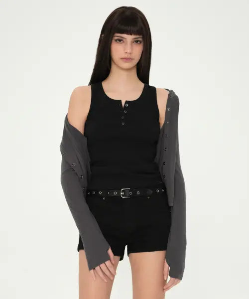 [MUSINSA STANDARD WOMAN] Women's Henry Neck Tank Top [Black] / 우먼즈 헨리 넥 탱크 탑 [블랙]