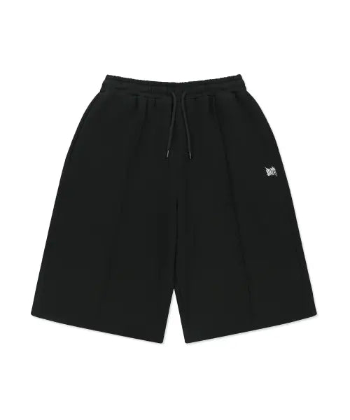 [BROWNBREATH] TAG TUCK SWEAT SHORTS - BLACK