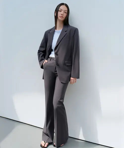 [MUSINSA STANDARD WOMAN] [Coolstandard] Women's Low Rise Flare Slacks [Gray] / [쿨탠다드] 우먼즈 로 라이즈 플레어 슬랙스 [그레이]