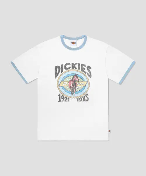 [DICKIES] Texas Horses Ringer T-Shirt White/Sky Blue / 텍사스 홀스 링거 티셔츠 White/Sky Blue