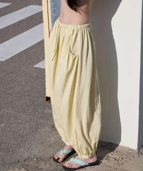 [MICHIKO LONDON KOSHINO] Button Detail Shirring Pants Lemon butter / 버튼 디테일 셔링 팬츠 레몬 버터