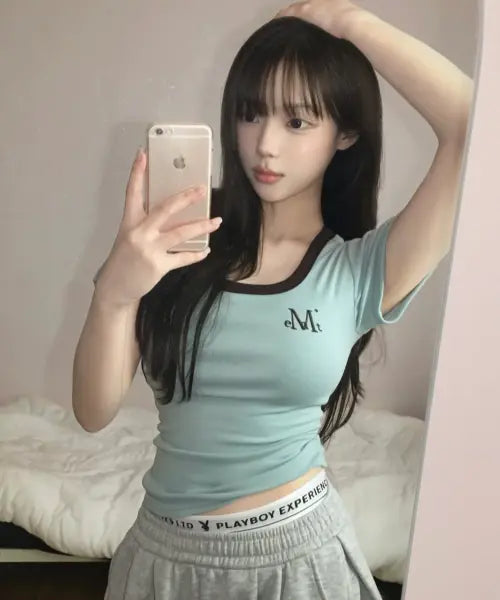 [MUCENT] FERRING MIDI RINGER HALF T (7COLOR) / 페링 미디 링거 배색 반팔 티 (7컬러)