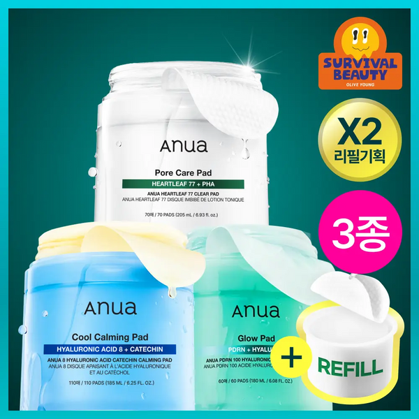 [Anua] Anua Pad Refill Set (3 Types: Houttuynia/PDRN/Catechin) - Olive Young Exclusive / [수지pick/올영단독] 아누아 패드 리필 기획 3종(어성초/피디알엔/카테킨)