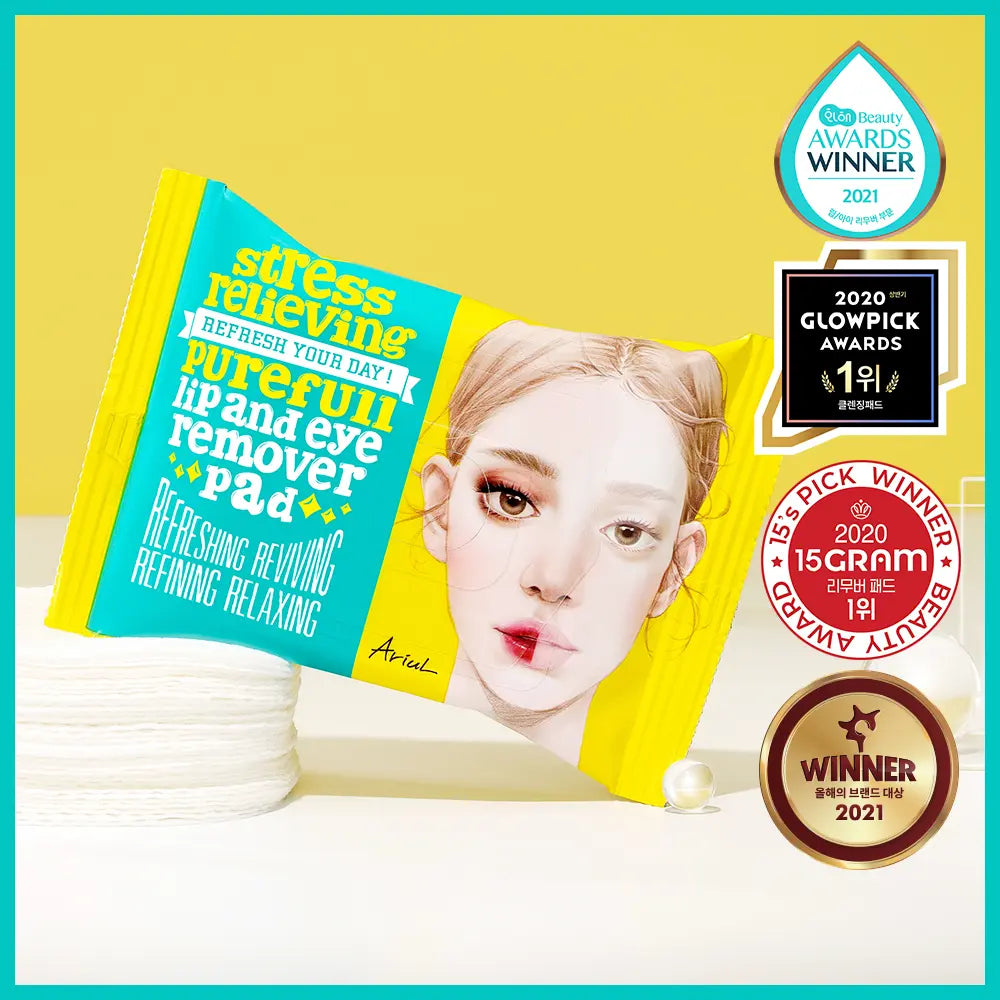 [Ariul] Ariel Stress Relieving Lip & Eye Remover Pad 30 Sheets / [순삭리무버패드] 아리얼 스트레스 릴리빙 립앤아이 리무버 패드 30매