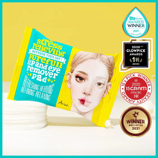 [Ariul] Ariel Stress Relieving Lip & Eye Remover Pad 30 Sheets / [순삭리무버패드] 아리얼 스트레스 릴리빙 립앤아이 리무버 패드 30매