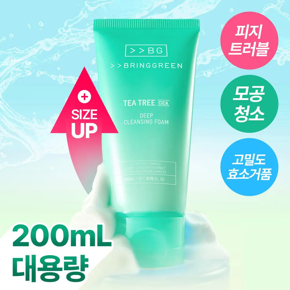 [BRING GREEN] Bringgreen Tea Tree Cica Deep Cleansing Foam (Large Size) / [고밀도효소거품] 브링그린 티트리 시카 딥클렌징폼 기획 (더블/대용량)