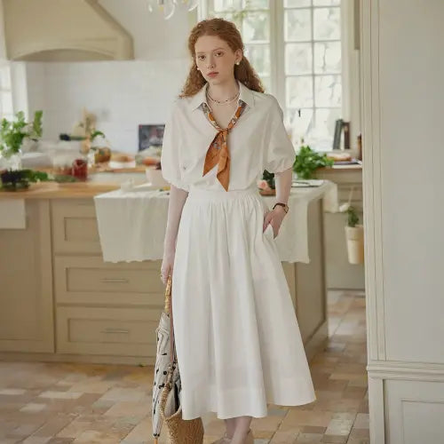 [PROUD MARY] PM_Collar puff sleeve white dress