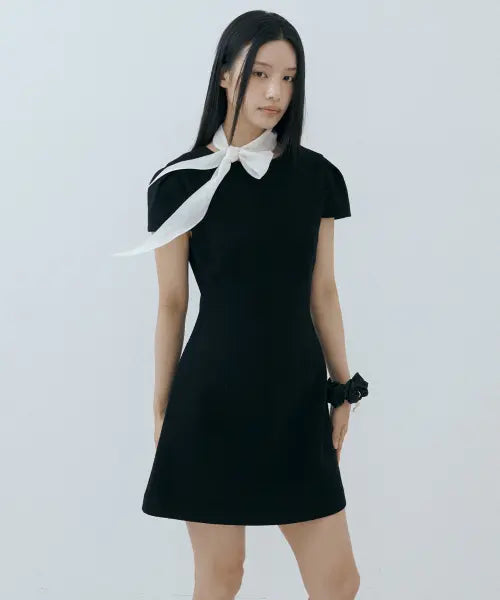 [LUCIR ZU] Custom Scarf Tweed Mini Dress Set (black)
