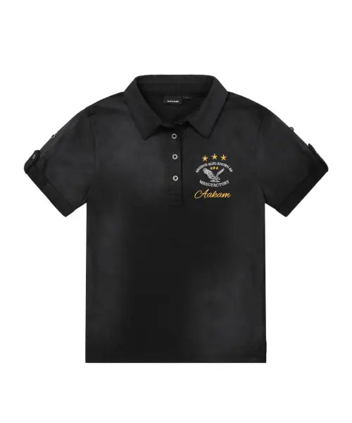 [AAKAM] Dirty Washed PK Half Top (Black)