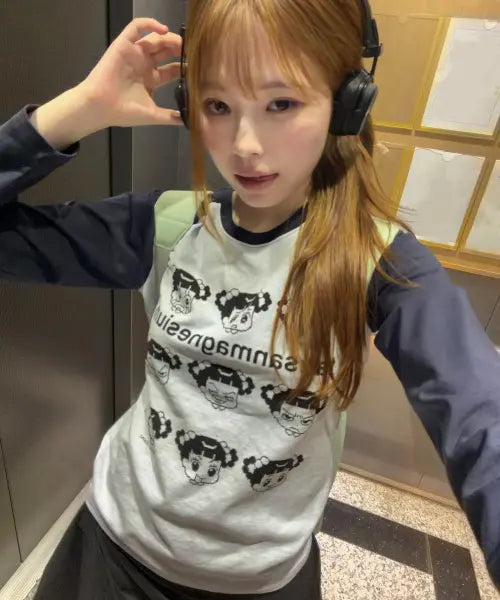 [TANSANMAGNESIUM] Annyeong Zadu X Tansan Pixel Raglan Long Sleeve (Sky Blue) / 안녕자두야X탄산 픽셀 나그랑 롱슬리브 (스카이블루)