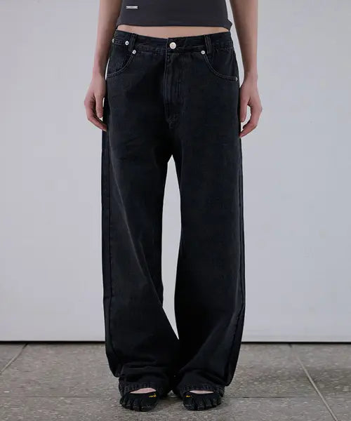 [ORDES] [ESSENTIAL] RELAXED SEMI BAGGY JEANS - BLACK / 릴렉스드 세미 배기 진 - 블랙