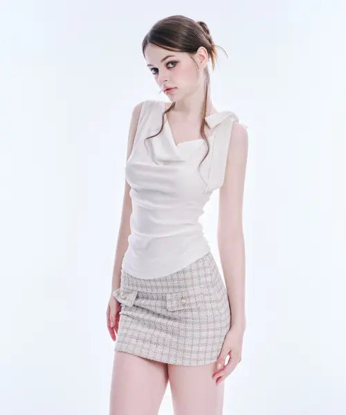 [ARCMETHOD] Draped Ribbon One Shoulder Top (Ivory) / 드레이프 리본 원숄더 탑 (아이보리)